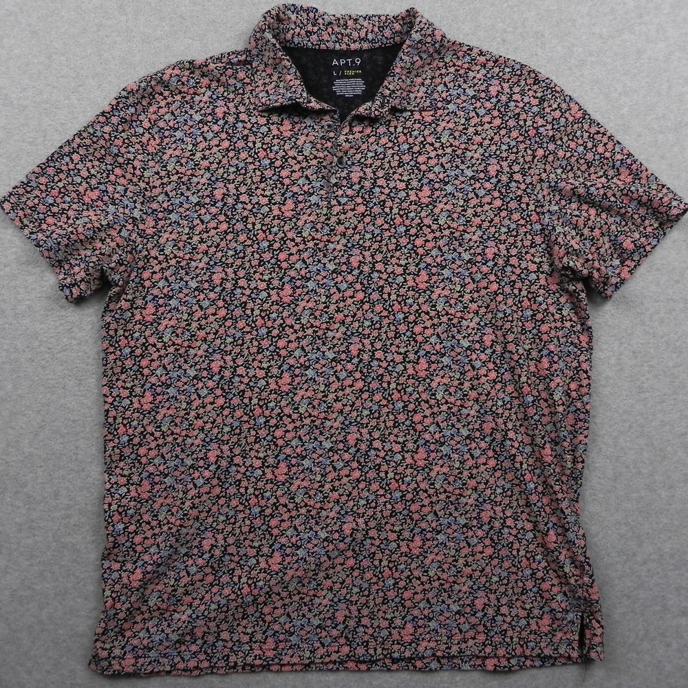Apt 9 Polo Shirt Mens Large Premier Flex Golf Casual Stretch Floral Short Sleeve